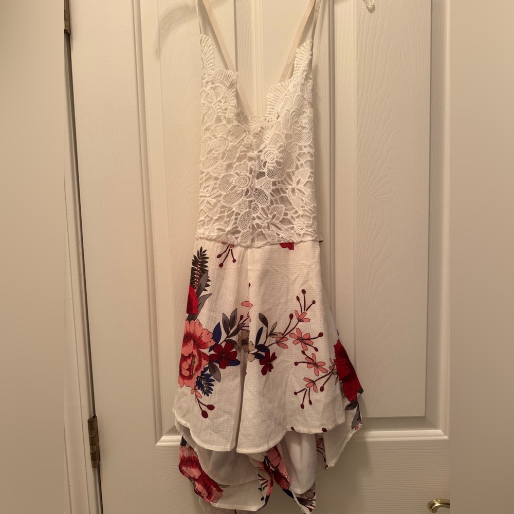 Floral Lace Romper with Red and Purple Accents